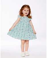 Deux par Big Girls Printed Cotton Dress Small Turquoise Flowers