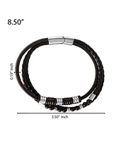 Lucky Brand Stainless Steel Triple Row Black Cord Bracelet - 8.25"