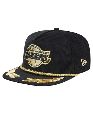 New Era Men's Black Los Angeles Lakers Corduroy Gold Leaf Golfer Snapback Hat