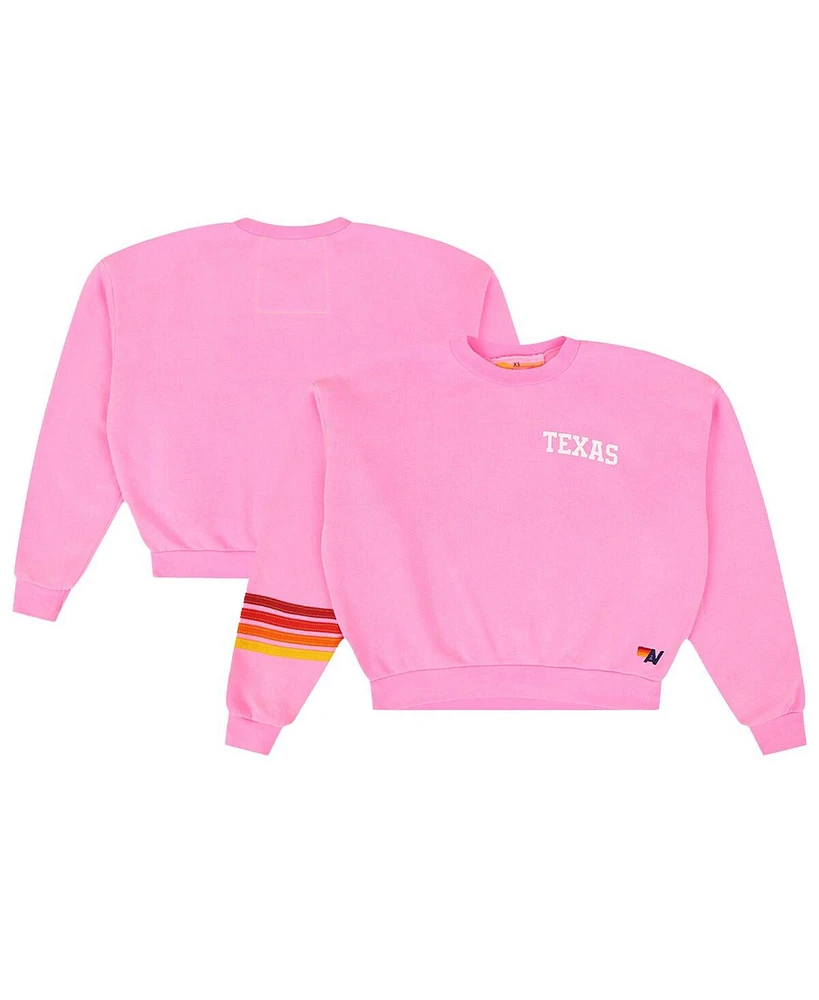 Aviator Nation Women's Pink Texas Longhorns Cropped Tri-Blend Pullover Sweatshirt