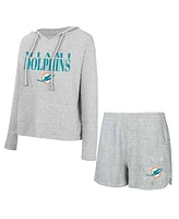 Concepts Sport Women's Gray Miami Dolphins Juniper Long Sleeve Hoodie T-Shirt Shorts Set