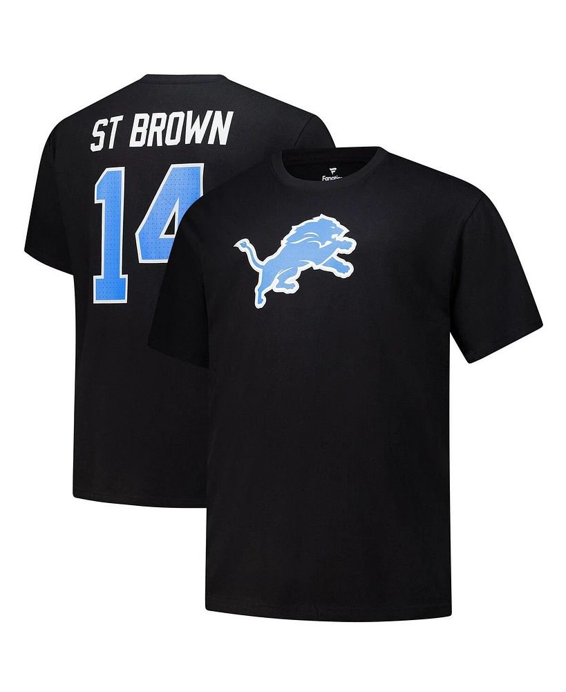 Fanatics Men's Black Amon-Ra St. Brown Detroit Lions Big Tall Player Name Number T-Shirt