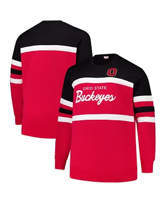 Mitchell & Ness Men's Scarlet Ohio State Buckeyes Big Tall Vintage Logo Head Coach Fleece Pullover Sweatshirt