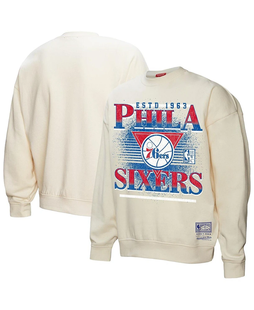 Mitchell & Ness Women's Cream Philadelphia 76ers Oversprayed Pullover Sweatshirt