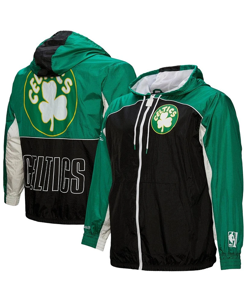 Mitchell & Ness Men's Black Boston Celtics Hardwood Classics Big Shot Premium Full-Zip Windbreaker Jacket