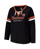 Fanatics Women's Black Cincinnati Bengals Plus Won Done Lace-Up V-Neck Long Sleeve T-Shirt