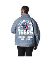 The Wild Collective Men's and Women's Blue Philadelphia 76ers Coaches Full-Zip Denim Jacket