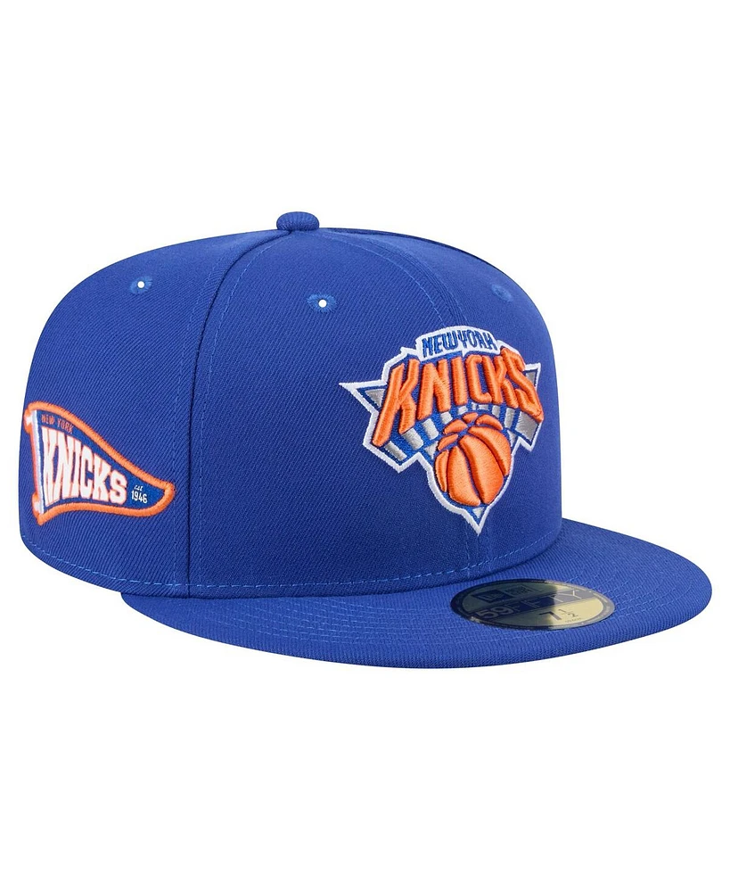 New Era Men's Blue York Knicks Throwback Pennant 59FIFTY Fitted Hat