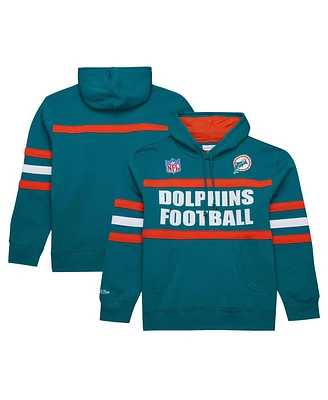 Mitchell & Ness Men's Aqua Miami Dolphins Vintage Logo Head Coach Fleece Pullover Hoodie