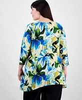 Jm Collection Plus Size Printed High-Low Swing Top, Exclusively at Macy's