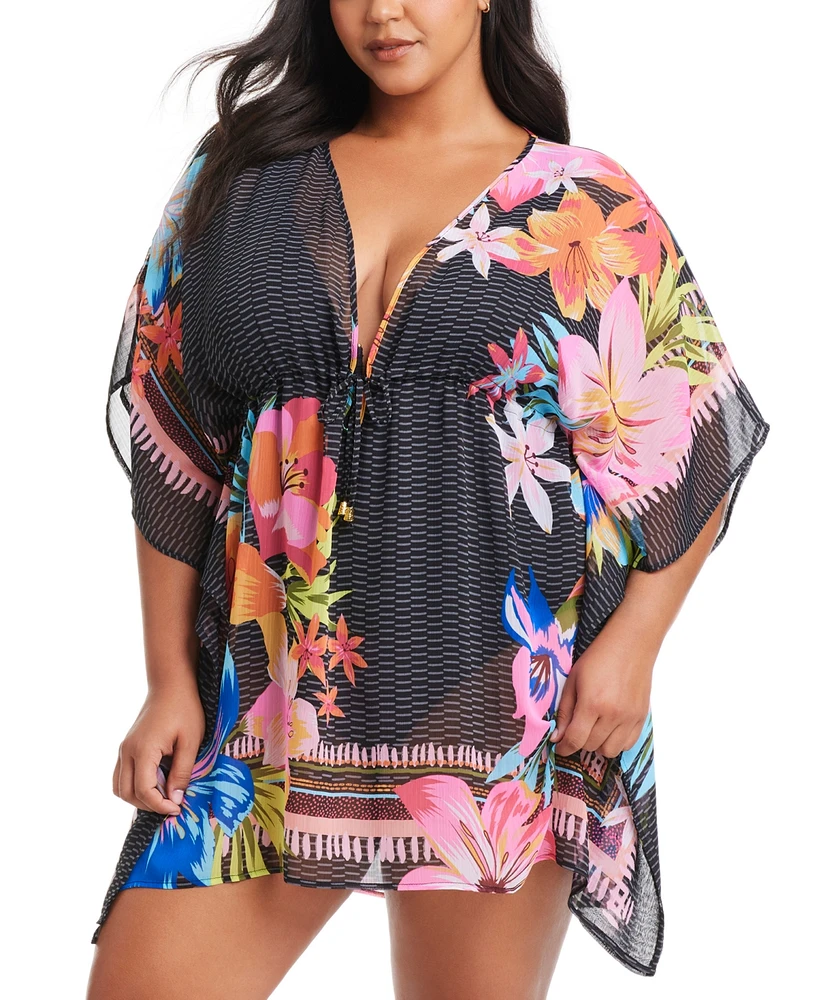 Bleu by Rod Beattie Plus Printed Sweet Escape Caftan Cover-Up