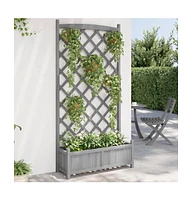 Planter with Trellis Gray Solid Wood Fir