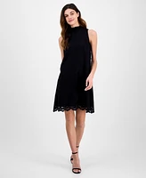 Anne Klein Women's High-Ruffle-Neck Sleeveless Lace Dress