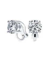 Bling Jewelry Set of 2 2CT Solitaire Round Cubic Zirconia Cz Clip On Stud Earrings For Women Non Piercing