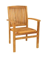 Stackable Wooden Outdoor Patio Dining Armchair with Slat Back - Light Brown Finish