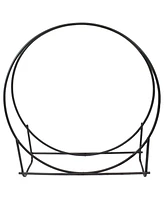 40-Inch Firewood Log Rack Hoop - Iron Round Firewood Rack for Indoor or Outdoor Use - Black