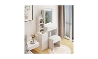 Small Size Left Bedside Cabinet Vanity Table + Cushioned Stool – Stylish and Functional Makeup Station with Led Mirror