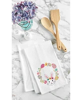 Bunny Rabbit Easter Egg Wreath Spring Theme Embroidered Waffle Weave Kitchen Dishtowel