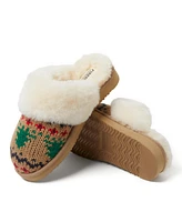 Fireside by Dearfoams Women's Sydney Holiday Fair Isle Genuine Shearling Scuff Slipper