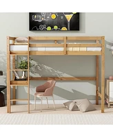 High Loft Bed with Built-In Desk and Ladder for Space Saving