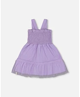 Deux par Big Girls Smocked Organic Cotton Dress With Mesh Frill