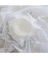 Hlc.me Isabella Floral Rod Pocket Lace Semi Sheer Voile Short Valance for Small Windows, Kitchen & Bathroom - 54 x 18 Inch Length (White Valance)