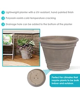 20-Inch Franklin Large Plant Pot - Polyresin Round Outdoor Planter with Drillable Drainage Hole 3 Pack Sable