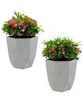 Modern Faceted 14.75" Polyresin Geometric Planter - Flower Pot for Indoor or Outdoor Use