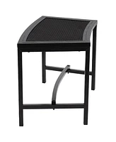 Outdoor Curved Powder-Coated Black Metal Mesh Fire Pit Bench - Backless