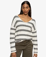 Sanctuary Women's Cotton Striped Easy V-Neck Sweater