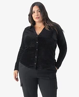 Sanctuary Women's Textured Velvet Fold-Collar Blouse