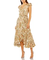 Mac Duggal Women's Flutter Sleeve Floral Wrap Dress