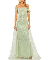 Mac Duggal Women's Off the Shoulder Sequin Panel Train Gown