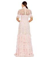 Mac Duggal Women's Embroidered Floral Tiered Smock Neck Gown
