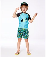 Boy Printed Swim Trunks Green Jungle On Black - Toddler|Child