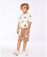 Deux par Big Boys Printed Cotton Tee Multicolored Splash On Off-White