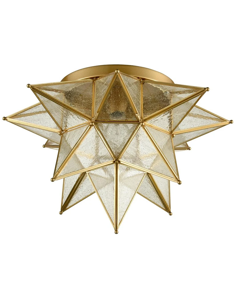 Moose Brass Moravian Star Ceiling Light Seeded Glass 18-Inch