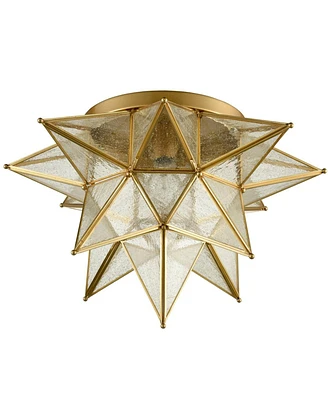 Moose Brass Moravian Star Ceiling Light Seeded Glass 18-Inch