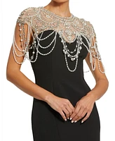 Mac Duggal Women's Draped Pearl Beaded Mermaid Gown