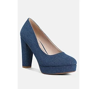 Kostur Denim Block Heel Pumps