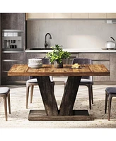 Tribesigns 47-Inch Dining Table for 4, Black Kitchen Dinner Table with Heavy Duty Pedestal, Farmhouse Wooden Eating Table for Home, Dining Room