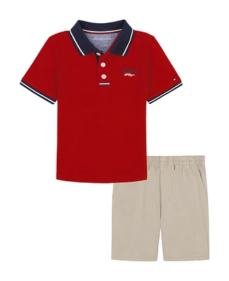 Tommy Hilfiger Toddler Boys 2-Piece Signature Colorblock Polo Shirt and Twill Shorts Set