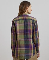 Lauren Ralph Petite Relaxed-Fit Plaid Linen Shirt