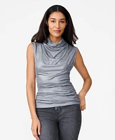 Cable & Gauge Women's Metallic Jersey Cowl Neck Top