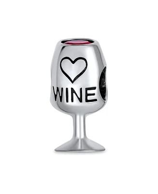 Bling Jewelry Sommelier Red Wine Glass Charm Bead with Cubic Zirconia European Bracelet