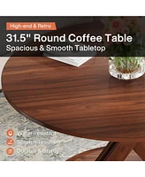 Tribesigns 31.5-Inch Round Coffee Table, Mid-Century Modern Coffee Table for Living Room, Low Accent Center Table with X-Shaped Base, Circle Coffee Ta