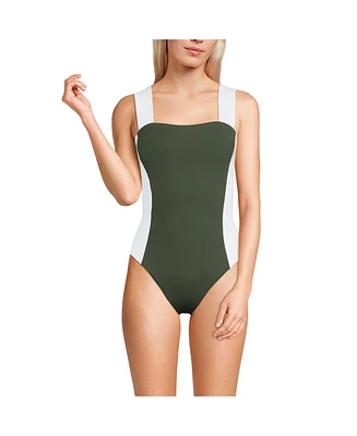 Lands' End Women's Long Torso Square Neck High Leg One Piece Swimsuit