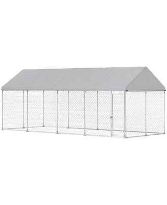 PawHut 19.7' x 7.5' x 7.9' Outdoor Dog Kennel with Roof, Secure Latch