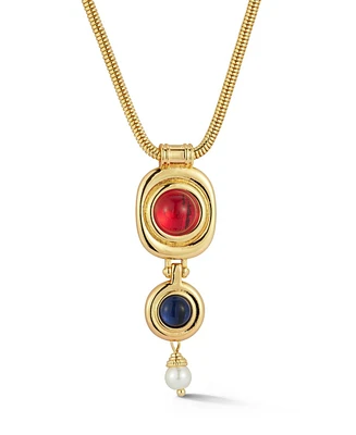 Rachel Zoe Gold Plated Double Circular Pendant Necklace with Rounded Snake Chain