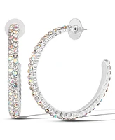 Jessica Simpson Crystal-Embellished Silver-Tone Hoop Earrings – Glamorous Statement Hoops